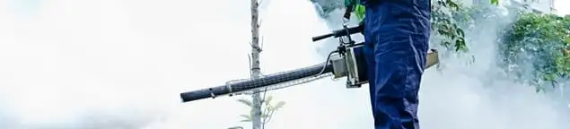 Pest control technician fogging an outdoor area for insect control in South Bend, IN